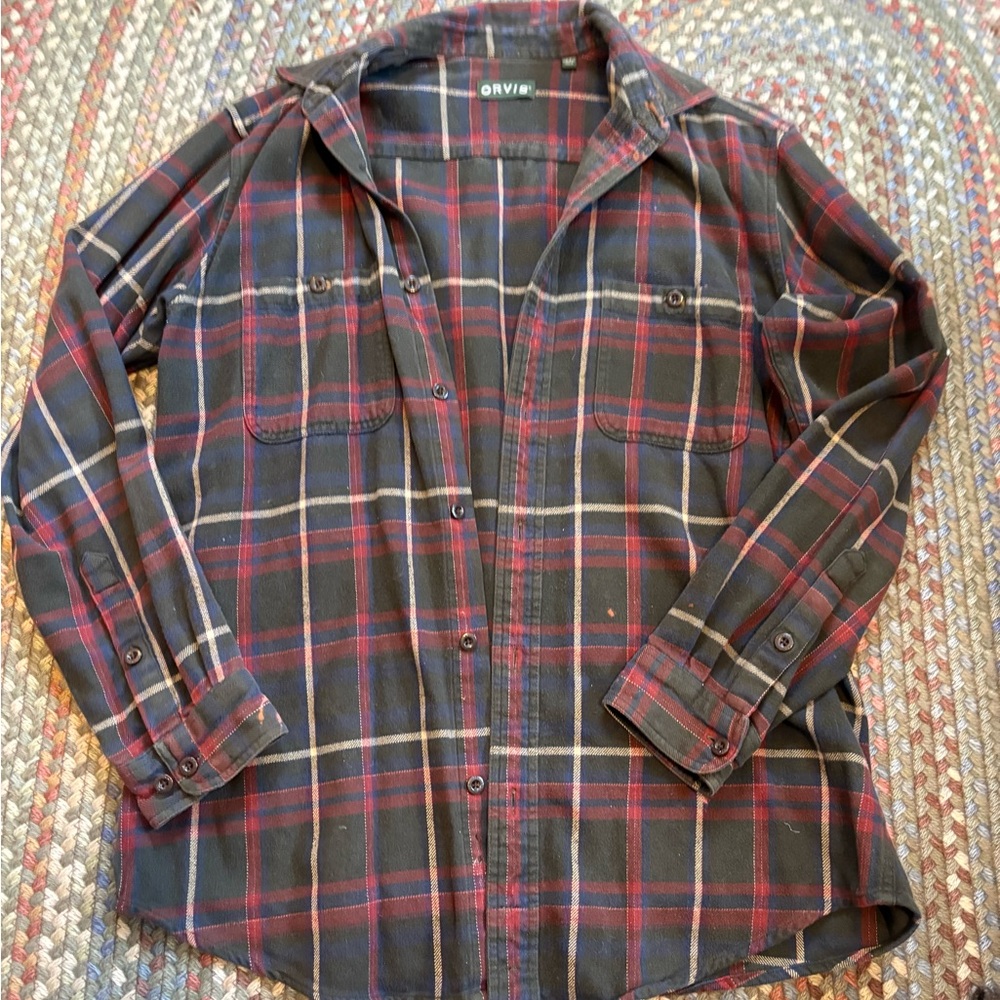 Orvis Men's Dark Plaid Button Down Shirt